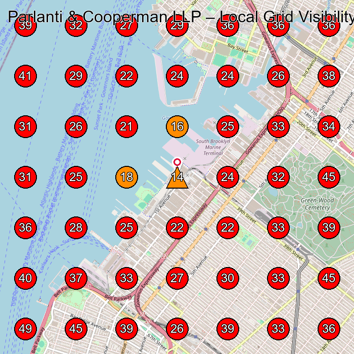 Parlanti & Cooperman LLP GeoGrid visibility map for Real Estate Attorney in Brooklyn